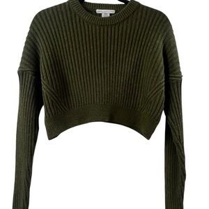 Urban Outfitters Forest Green Ribbed Crew Neck Cropped Sweater- Size S